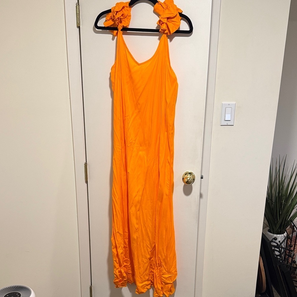 Vince Camuto Bright Orange Maxi Dress with Floral Accents